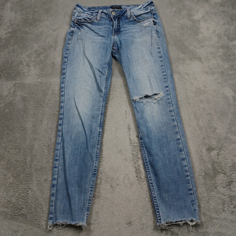 Silver Jeans Womens 29 Blue Suki Skinny Denim Distressed Pockets Light Wash